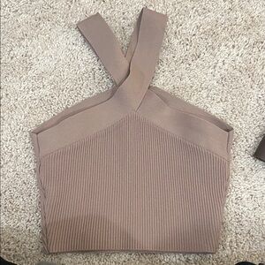 Aritzia Tan Ribbed Crop Top